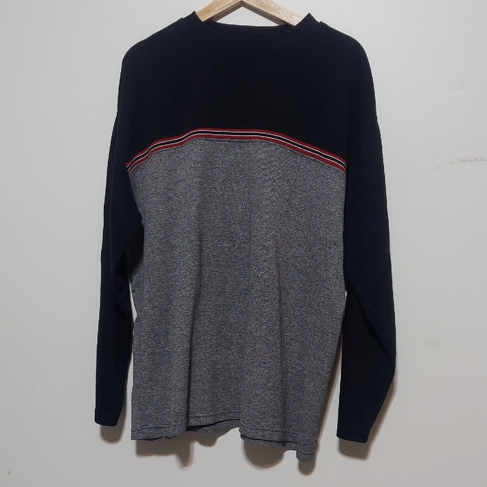 Vintage OTB Black and Gray Long Sleeve Sweatshirt with Red Stripe Men's Sz 2XLT
